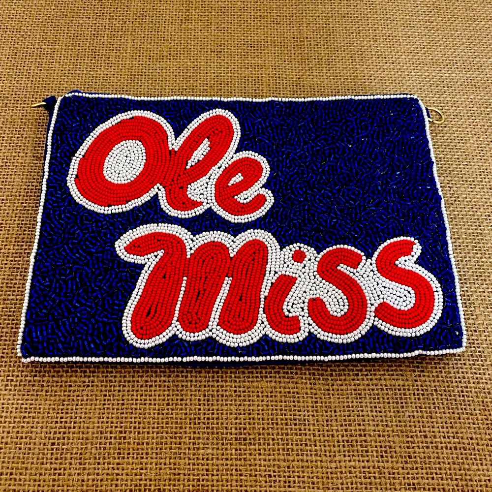 ❤️💙RESTOCK!! Ole Miss Beaded Zip Closure Clutch Pouch Case Game Days